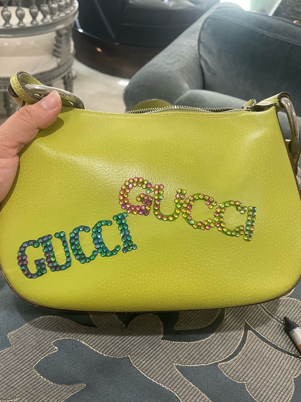 Gucci lime green vintage crossbody bag repaired